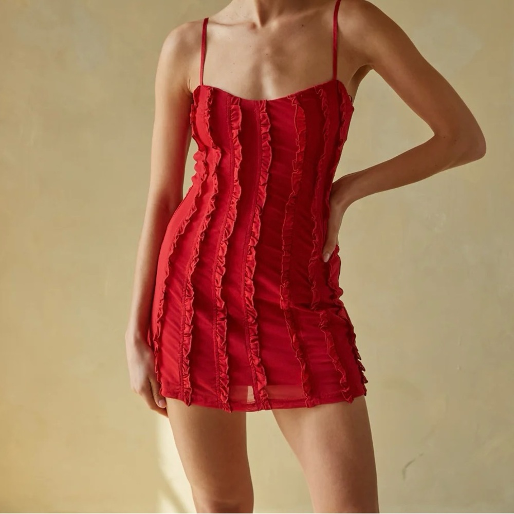 Venetia Ruffle Slip Mini Dress Red